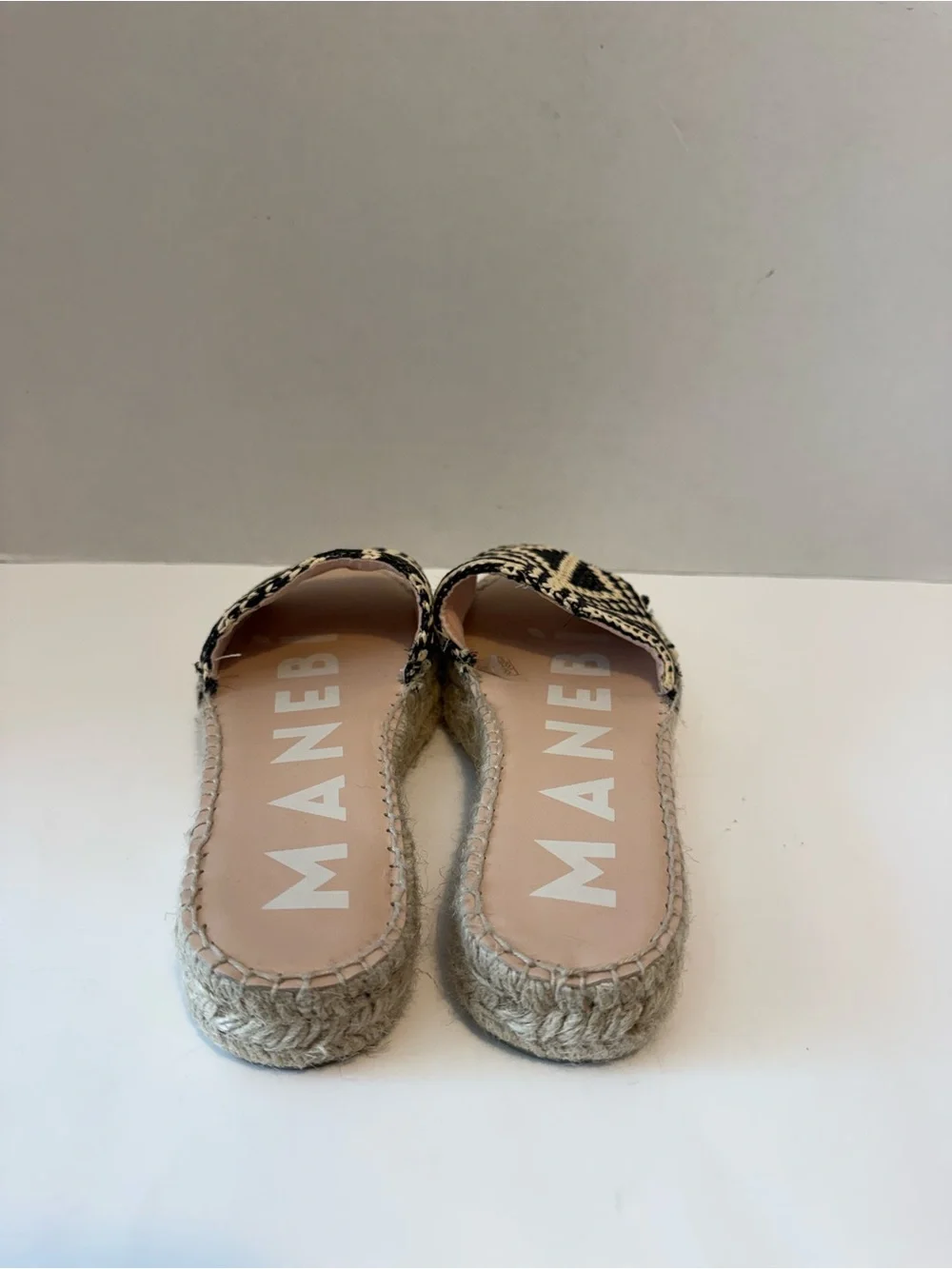 Manebi black/beige braided woven espadrille slide sandals geometric EU 38 US 7.5